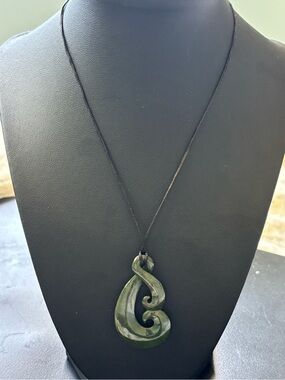 Genuine Green Maori New Zealand Jade Pendant on Black Cord Necklace